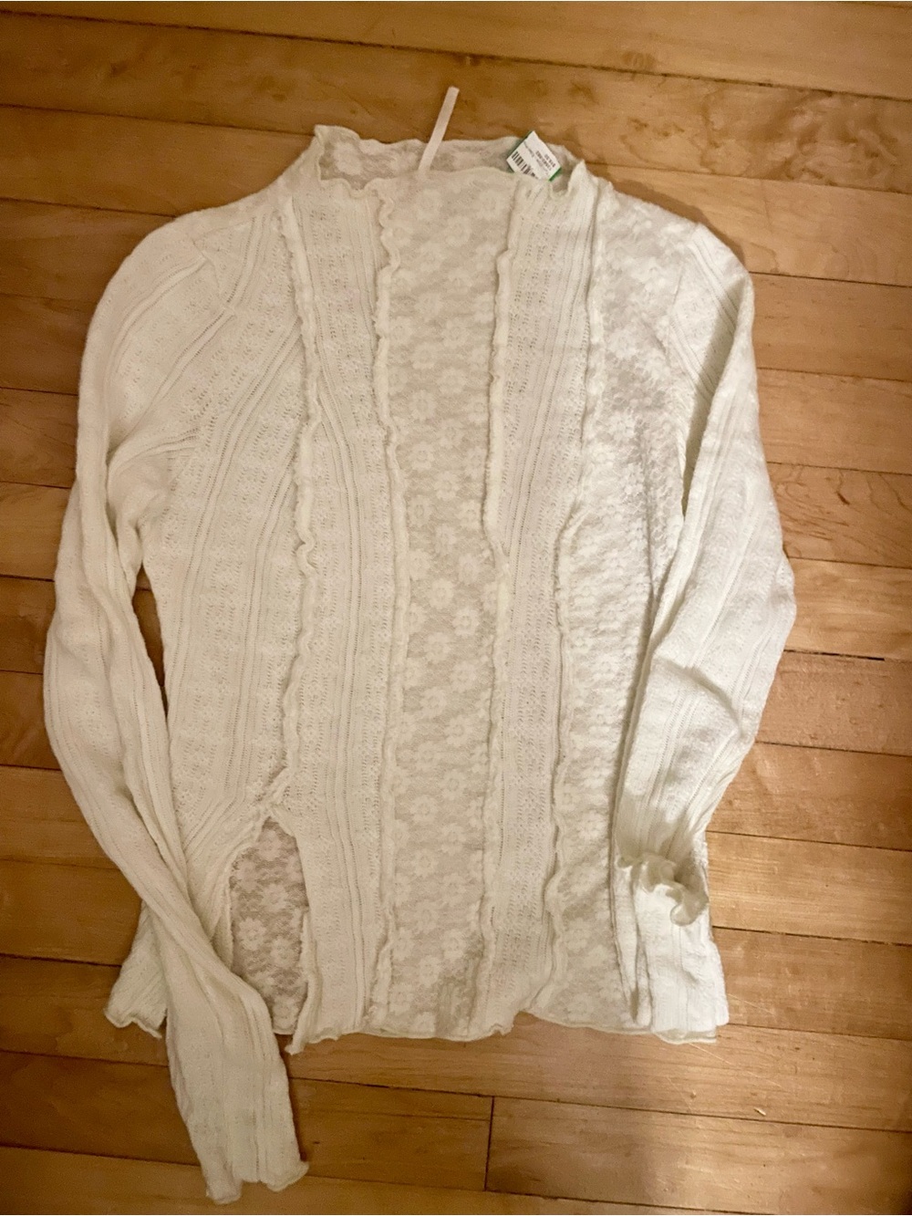 Free People XS Women's Cream Lace Mock-Neck Long Sleeve Shirt